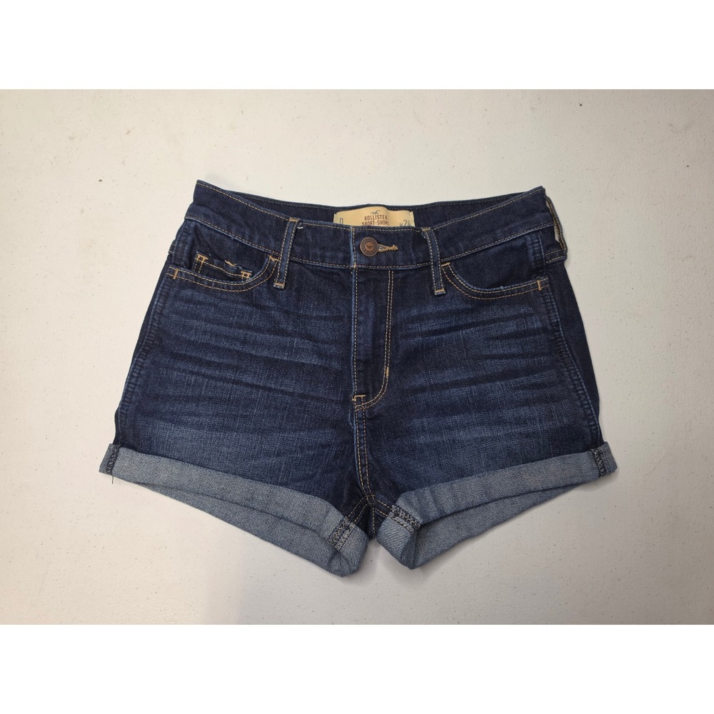 Hollister High Rise Short-Short Dark Wash Cuffed Denim Jean Shorts Size 0 W24
